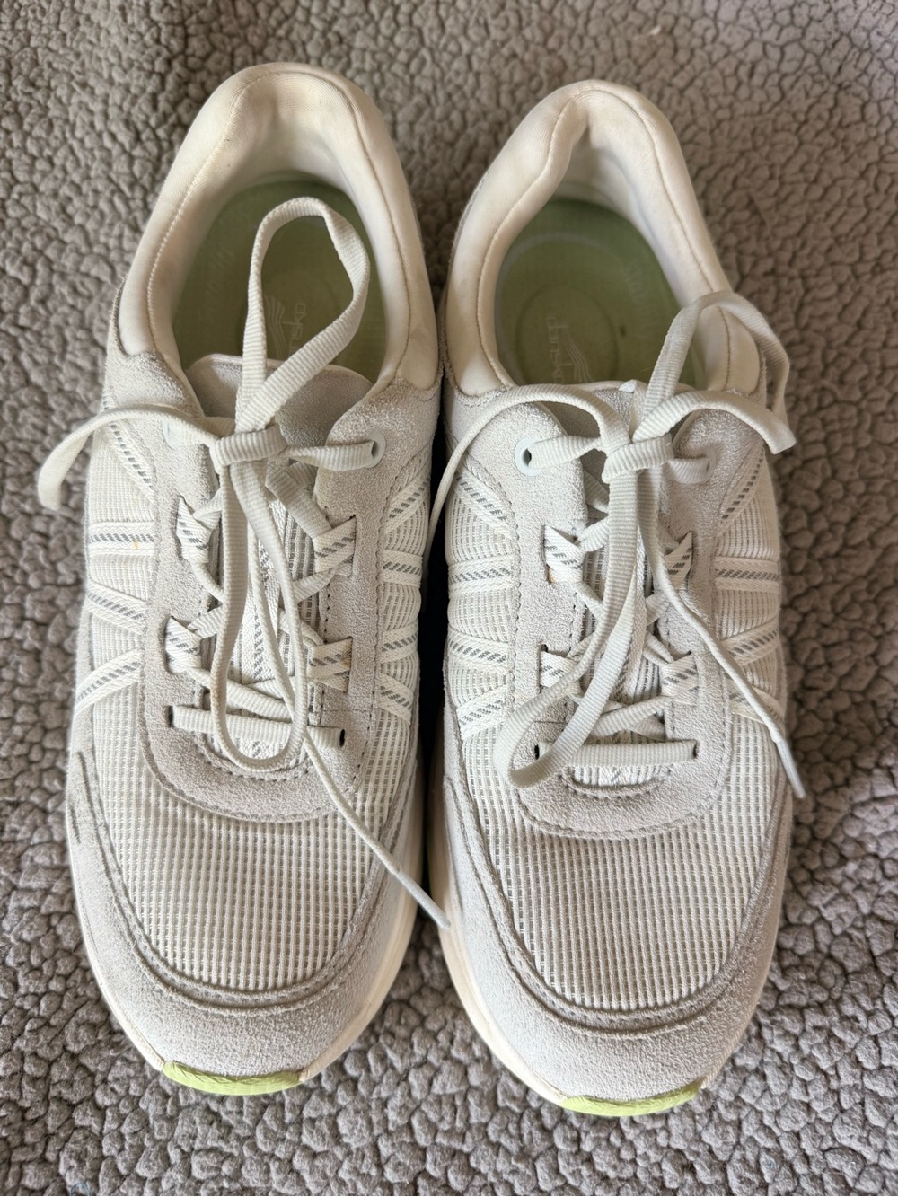 Dansko Women's Off-White Lace-Up Athletic Sneakers with Light Green Accent